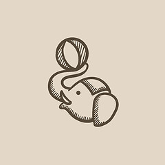 Image showing Circus elephant playing with ball sketch icon.