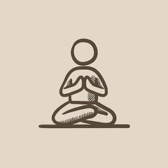 Image showing Man meditating in lotus pose sketch icon.