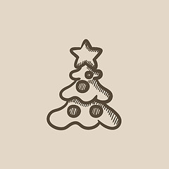 Image showing Christmas tree with decoration sketch icon.