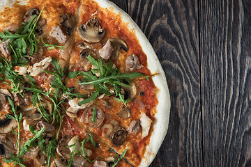 Image showing Pizza with chicken and mushrooms