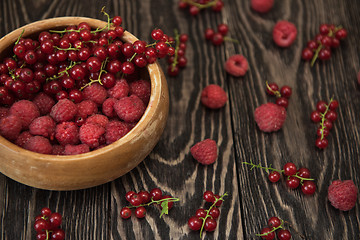 Image showing Fresh berries on wooden table