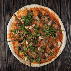 Image showing Pizza with chicken and mushrooms