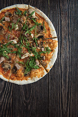 Image showing Pizza with chicken and mushrooms