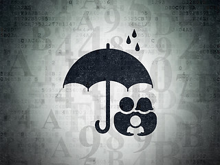 Image showing Security concept: Family And Umbrella on Digital Data Paper background