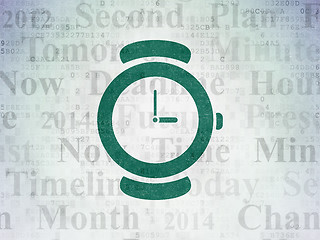 Image showing Time concept: Hand Watch on Digital Data Paper background