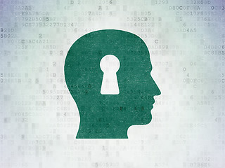Image showing Business concept: Head With Keyhole on Digital Data Paper background