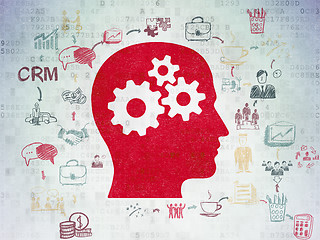 Image showing Business concept: Head With Gears on Digital Data Paper background