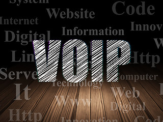 Image showing Web design concept: VOIP in grunge dark room