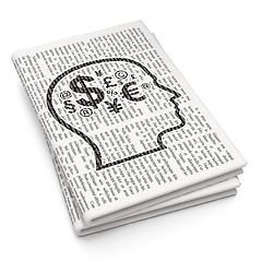 Image showing Finance concept: Head With Finance Symbol on Newspaper background