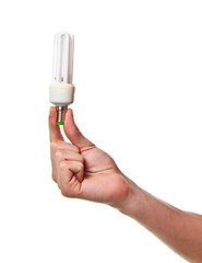 Image showing hand holds the lamp electrical economical