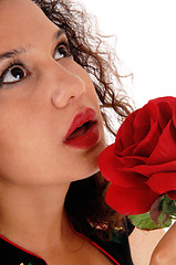 Image showing Face of woman with red rose.