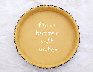 Image showing Flan tin lined with pastry - recipe text