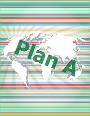 Image showing The word plan a on digital screen, business concept vector quotation marks with thin line speech bubble. concept of citation, info, testimonials, notice, textbox.