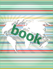 Image showing book word on digital touch screen vector quotation marks with thin line speech bubble. concept of citation, info, testimonials, notice, textbox. flat style trend modern design