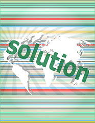 Image showing The word solution on digital screen, business concept vector quotation marks with thin line speech bubble. concept of citation, info, testimonials, notice, textbox
