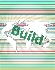 Image showing The word build on digital screen, business concept vector quotation marks with thin line speech bubble. concept of citation, info, testimonials, notice, textbox.