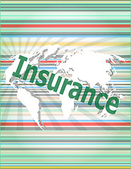 Image showing The word insurance on digital screen, business concep tvector quotation marks with thin line speech bubble. concept of citation, info, testimonials, notice, textbox