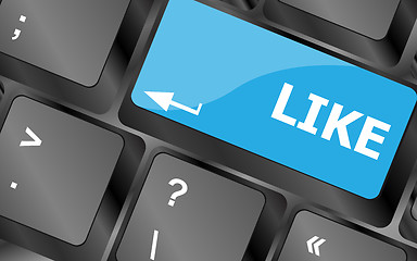 Image showing A like message on enter keyboard key for social media concepts. Keyboard keys icon button vector