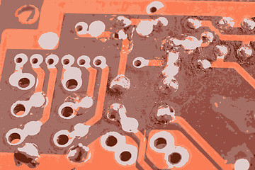 Image showing Close-up old electronic circuit board with integrated microchips vector illustration