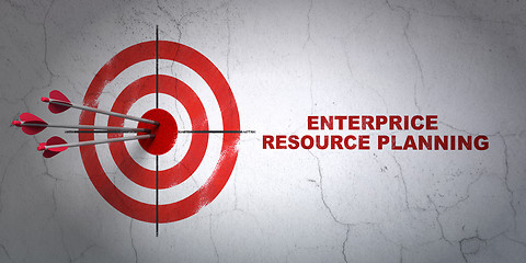 Image showing Business concept: target and Enterprice Resource Planning on wall background