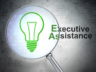 Image showing Finance concept: Light Bulb and Executive Assistance with optical glass