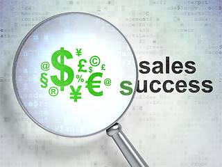 Image showing Advertising concept: Finance Symbol and Sales Success with optical glass
