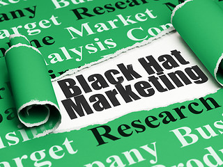 Image showing Advertising concept: black text Black Hat Marketing under the piece of  torn paper