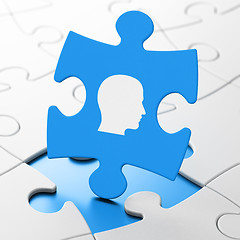 Image showing Advertising concept: Head on puzzle background