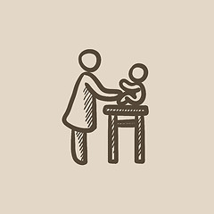 Image showing Woman taking care of baby sketch icon.