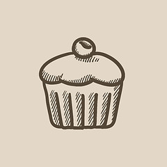 Image showing Cupcake with cherry sketch icon.