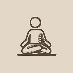 Image showing Man meditating in lotus pose sketch icon.