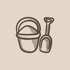 Image showing Bucket and spade for children sketch icon.