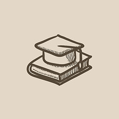 Image showing Graduation cap laying on book sketch icon.