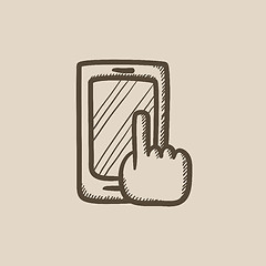 Image showing Finger pointing at smart phone sketch icon.