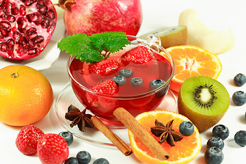 Image showing Fruit tea with fresh fruits