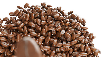 Image showing roasted coffee beans falling down and mixing isolated 