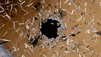 Image showing Sharp pieces of shattered glass and hole 