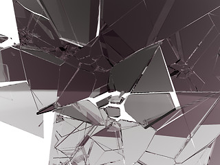 Image showing Many large pieces of shattered glass isolated on white