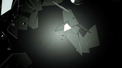 Image showing Pieces of Broken Shattered black glass on black