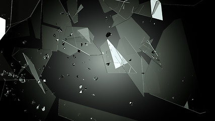 Image showing Demolished and Shattered glass over black