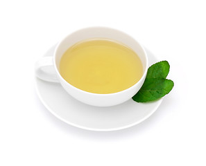 Image showing Cup of tea and mint isolated