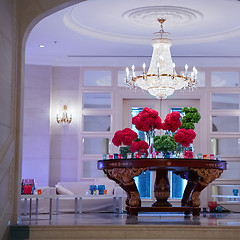 Image showing Flower and candle decoration for a wedding