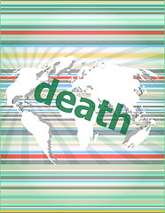 Image showing social concept: words death on digital touch screen vector quotation marks with thin line speech bubble. concept of citation, info, testimonials, notice, textbox. flat style trend design