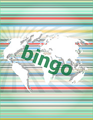 Image showing bingo word on business digital touch screen vector quotation marks with thin line speech bubble. concept of citation, info, testimonials, notice, textbox