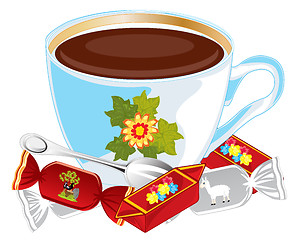 Image showing Cup coffee and sweetmeats