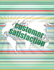 Image showing Marketing concept: words customer satisfaction on digital screen vector quotation marks with thin line speech bubble. concept of citation, info, testimonials, notice, textbox