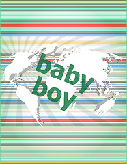 Image showing baby boy word on a virtual digital background vector quotation marks with thin line speech bubble. concept of citation, info, testimonials, notice, textbox