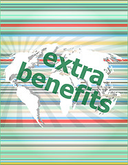 Image showing extra benefits slogan poster concept. Financial support message design vector quotation marks with thin line speech bubble. concept of citation, info, testimonials, notice, textbox