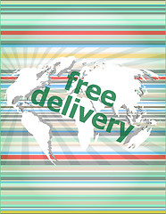 Image showing free delivery word on a virtual digital background vector quotation marks with thin line speech bubble. concept of citation, info, testimonials, notice, textbox