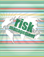 Image showing Management concept: words Risk management on digital screen vector quotation marks with thin line speech bubble. concept of citation, info, testimonials, notice, textbox